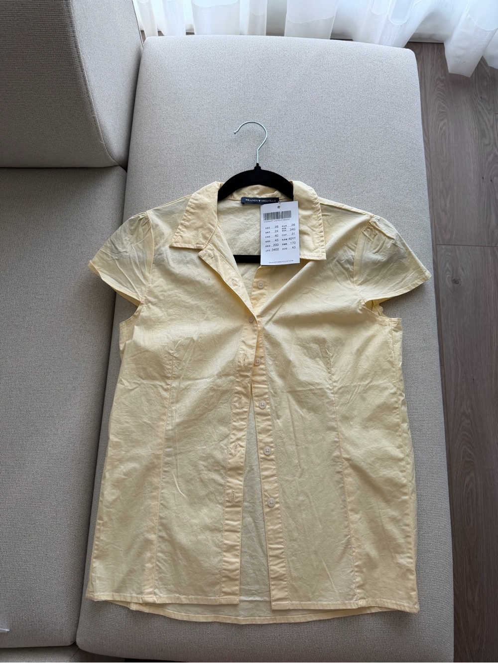 Brandy Melville Pale Yellow Short-Sleeve Button-Down Shirt